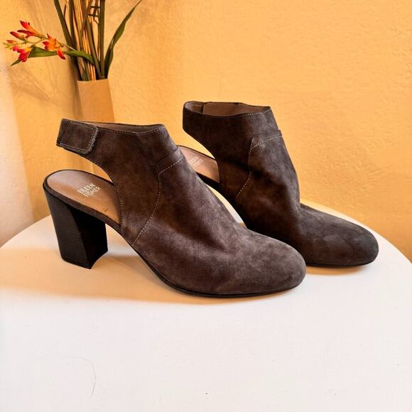 EUC Eileen Fisher Grey Suede Close Toe Slingback Heeled Bootie Size 11 - Picture 2 of 5